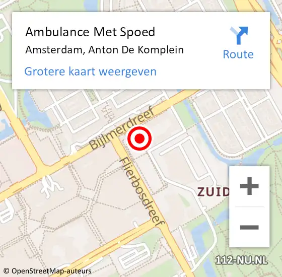Locatie op kaart van de 112 melding: Ambulance Met Spoed Naar Amsterdam, Anton De Komplein op 26 december 2018 14:02