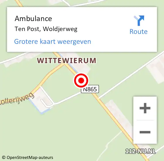 Locatie op kaart van de 112 melding: Ambulance Ten Post, Woldjerweg op 18 maart 2014 18:39