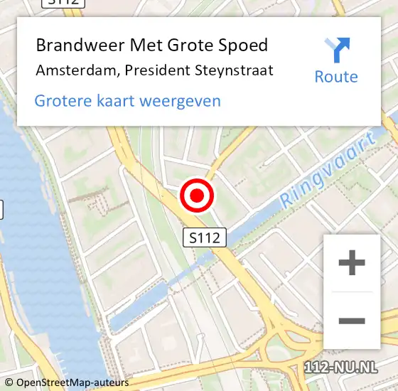 Locatie op kaart van de 112 melding: Brandweer Met Grote Spoed Naar Amsterdam, President Steynplantsoen op 26 december 2018 14:57
