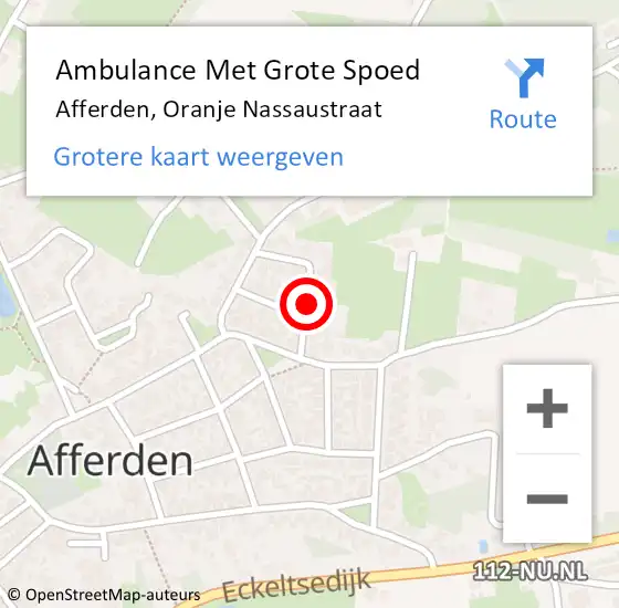Locatie op kaart van de 112 melding: Ambulance Met Grote Spoed Naar Afferden, Oranje Nassaustraat op 26 december 2018 15:54