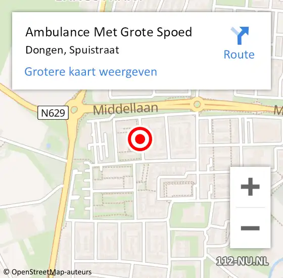 Locatie op kaart van de 112 melding: Ambulance Met Grote Spoed Naar Dongen, Spuistraat op 26 december 2018 17:12