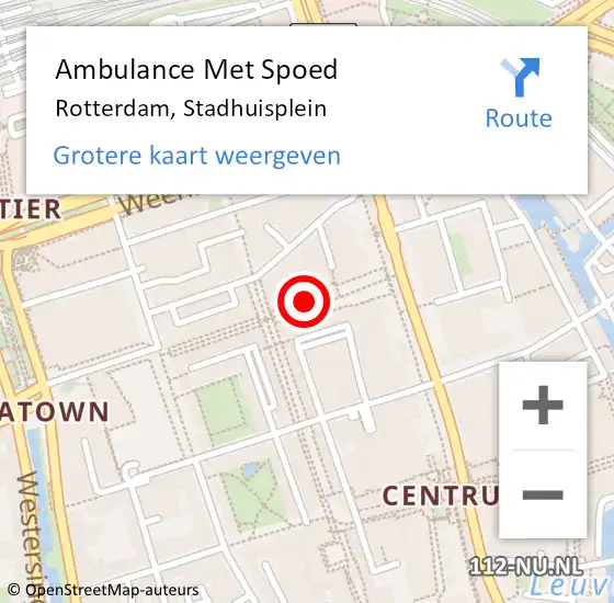Locatie op kaart van de 112 melding: Ambulance Met Spoed Naar Rotterdam, Stadhuisplein op 26 december 2018 17:24