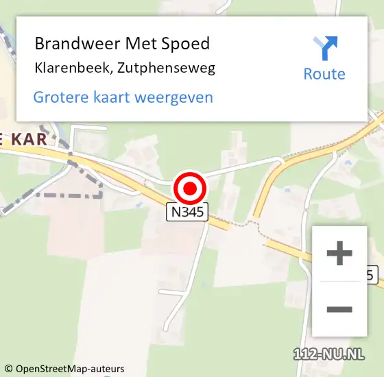 Locatie op kaart van de 112 melding: Brandweer Met Spoed Naar Klarenbeek, Zutphenseweg op 18 maart 2014 19:02