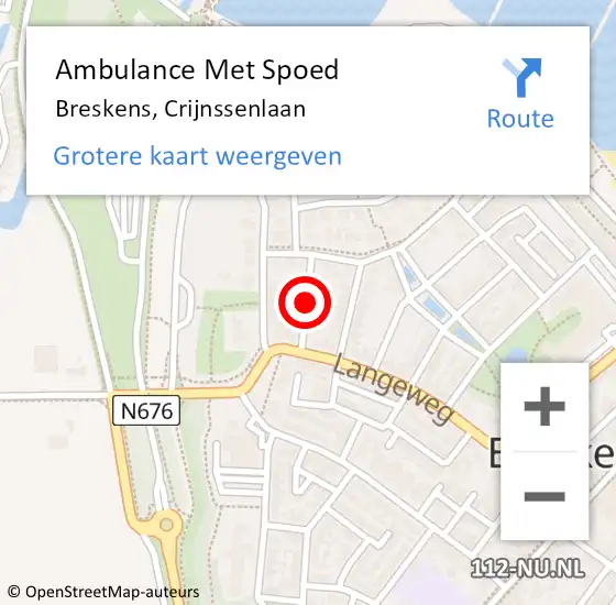 Locatie op kaart van de 112 melding: Ambulance Met Spoed Naar Breskens, Crijnssenlaan op 26 december 2018 18:48