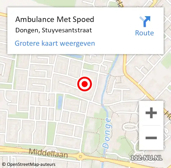 Locatie op kaart van de 112 melding: Ambulance Met Spoed Naar Dongen, Stuyvesantstraat op 26 december 2018 19:10