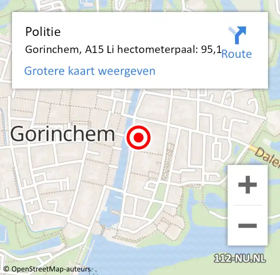 Locatie op kaart van de 112 melding: Politie Gorinchem, A15 Li hectometerpaal: 99,5 op 26 december 2018 22:09