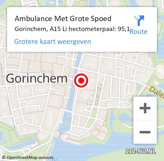 Locatie op kaart van de 112 melding: Ambulance Met Grote Spoed Naar Gorinchem, A15 Li hectometerpaal: 99,5 op 26 december 2018 22:10