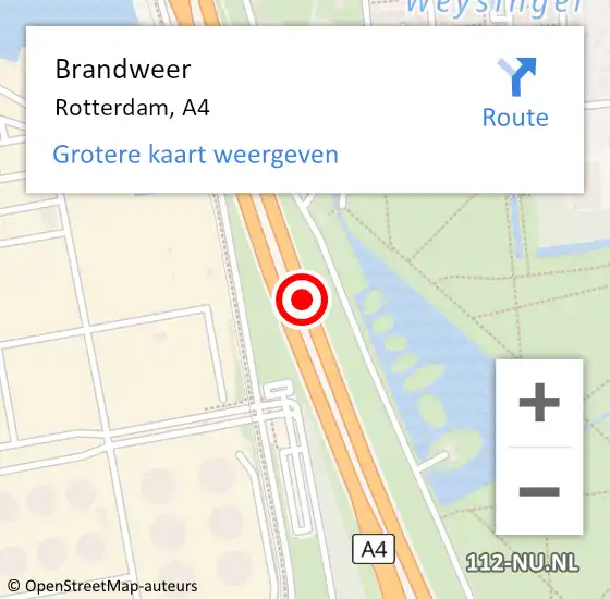 Locatie op kaart van de 112 melding: Brandweer Rotterdam, A4 op 26 december 2018 22:27