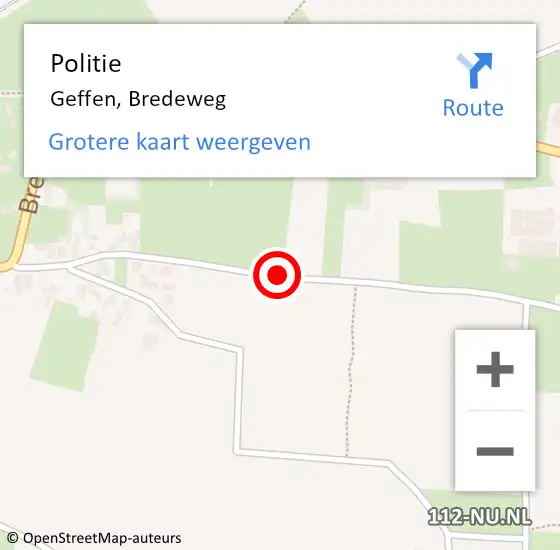 Locatie op kaart van de 112 melding: Politie Geffen, Bredeweg op 27 december 2018 01:27