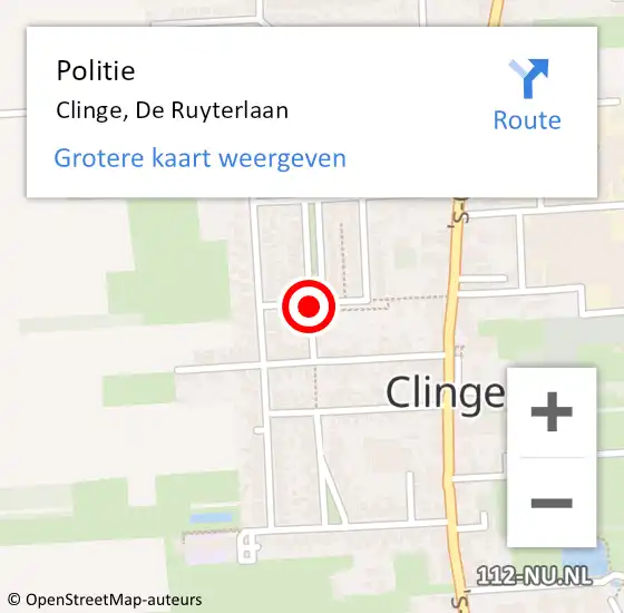 Locatie op kaart van de 112 melding: Politie Clinge, De Ruyterlaan op 27 december 2018 03:47