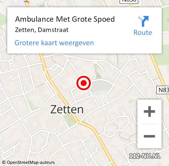 Locatie op kaart van de 112 melding: Ambulance Met Grote Spoed Naar Zetten, Damstraat op 27 december 2018 07:28