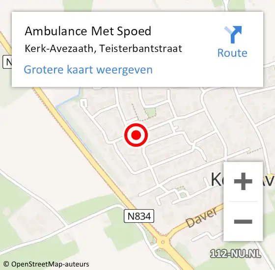 Locatie op kaart van de 112 melding: Ambulance Met Spoed Naar Kerk-Avezaath, Teisterbantstraat op 27 december 2018 11:15