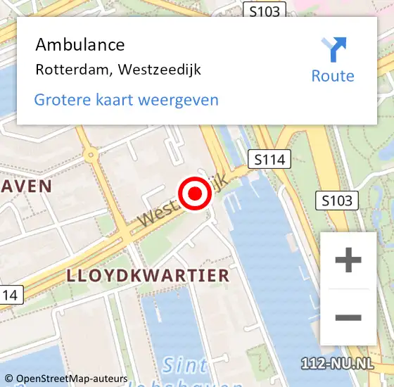 Locatie op kaart van de 112 melding: Ambulance Rotterdam, Westzeedijk op 27 december 2018 11:52