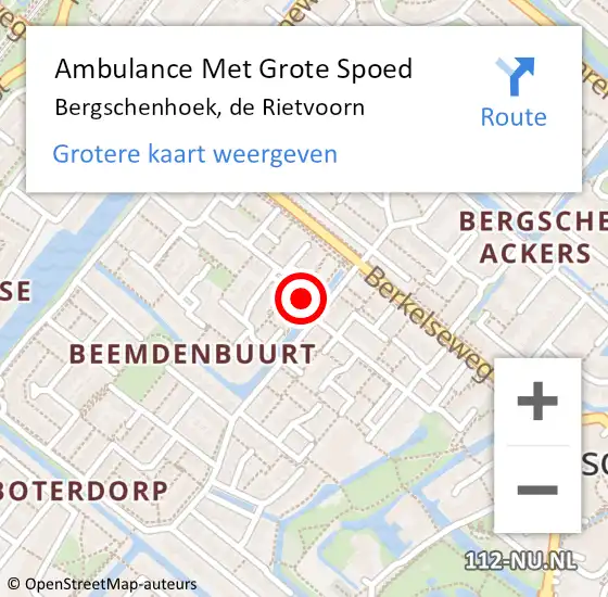 Locatie op kaart van de 112 melding: Ambulance Met Grote Spoed Naar Bergschenhoek, de Rietvoorn op 18 maart 2014 20:11