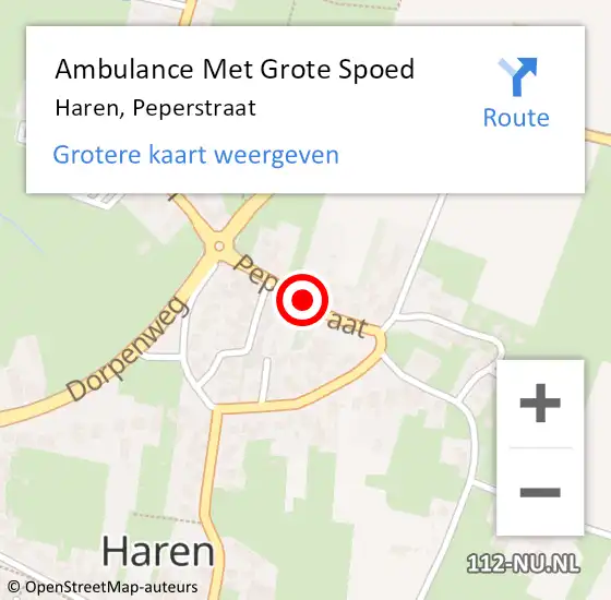 Locatie op kaart van de 112 melding: Ambulance Met Grote Spoed Naar Haren, Peperstraat op 27 december 2018 12:18