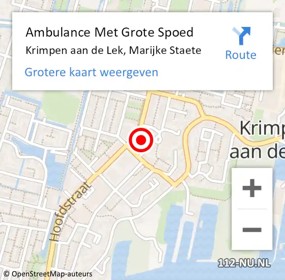 Locatie op kaart van de 112 melding: Ambulance Met Grote Spoed Naar Krimpen aan de Lek, Marijke Staete op 27 december 2018 13:11