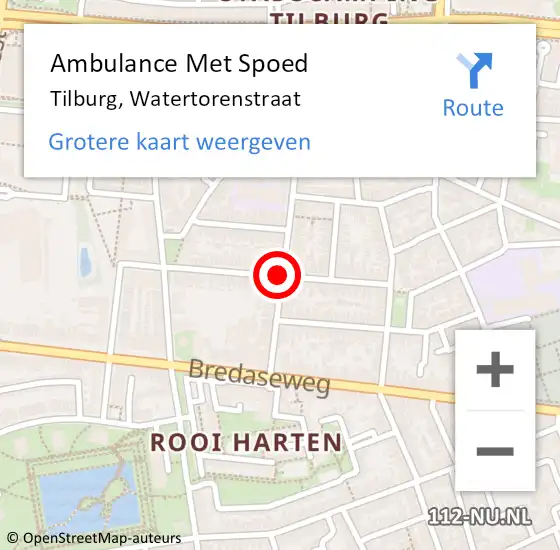 Locatie op kaart van de 112 melding: Ambulance Met Spoed Naar Tilburg, Watertorenstraat op 27 december 2018 14:33