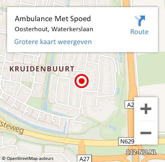 Locatie op kaart van de 112 melding: Ambulance Met Spoed Naar Oosterhout, Waterkerslaan op 27 december 2018 15:31