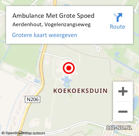 Locatie op kaart van de 112 melding: Ambulance Met Grote Spoed Naar Aerdenhout, Vogelenzangseweg op 27 december 2018 18:20