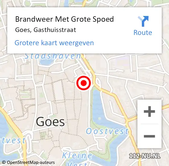 Locatie op kaart van de 112 melding: Brandweer Met Grote Spoed Naar Goes, Gasthuisstraat op 27 december 2018 18:52