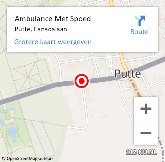 Locatie op kaart van de 112 melding: Ambulance Met Spoed Naar Putte, Canadalaan op 27 december 2018 21:24