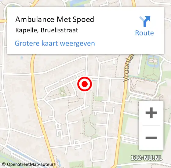 Locatie op kaart van de 112 melding: Ambulance Met Spoed Naar Kapelle, Bruelisstraat op 27 december 2018 22:20