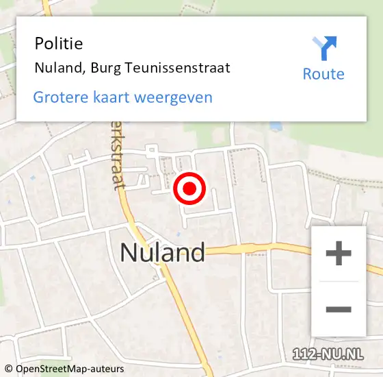 Locatie op kaart van de 112 melding: Politie Nuland, Burg Teunissenstraat op 18 maart 2014 21:38