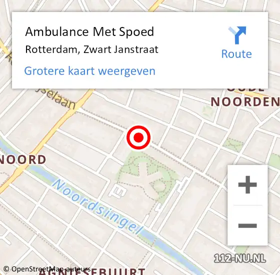 Locatie op kaart van de 112 melding: Ambulance Met Spoed Naar Rotterdam, Zwart Janstraat op 28 december 2018 01:34