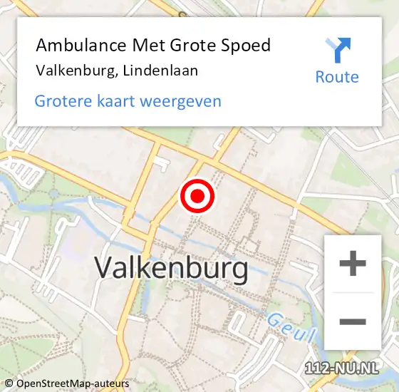 Locatie op kaart van de 112 melding: Ambulance Met Grote Spoed Naar Valkenburg, Lindenlaan op 18 maart 2014 21:49