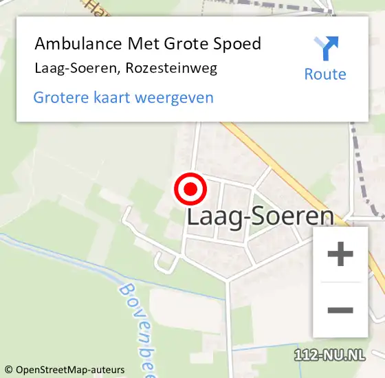 Locatie op kaart van de 112 melding: Ambulance Met Grote Spoed Naar Laag-Soeren, Rozesteinweg op 28 december 2018 03:56