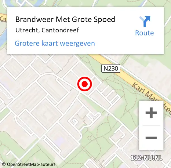 Locatie op kaart van de 112 melding: Brandweer Met Grote Spoed Naar Utrecht, Cantondreef op 28 december 2018 04:52