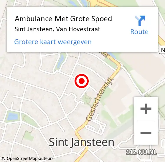 Locatie op kaart van de 112 melding: Ambulance Met Grote Spoed Naar Sint Jansteen, Van Hovestraat op 28 december 2018 08:10
