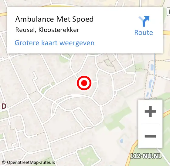 Locatie op kaart van de 112 melding: Ambulance Met Spoed Naar Reusel, Kloosterekker op 28 december 2018 09:16