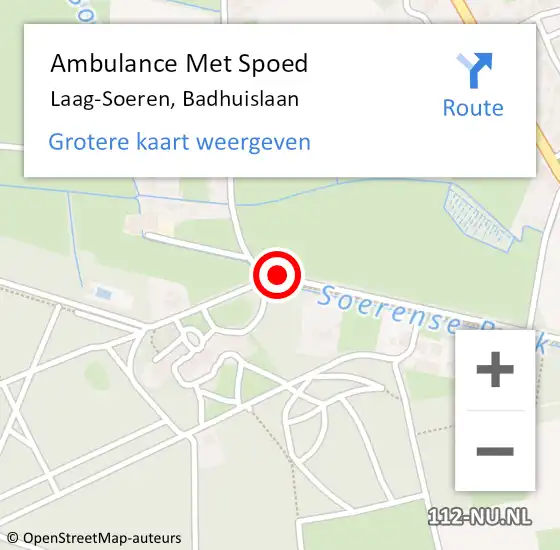Locatie op kaart van de 112 melding: Ambulance Met Spoed Naar Laag-Soeren, Badhuislaan op 28 december 2018 09:54
