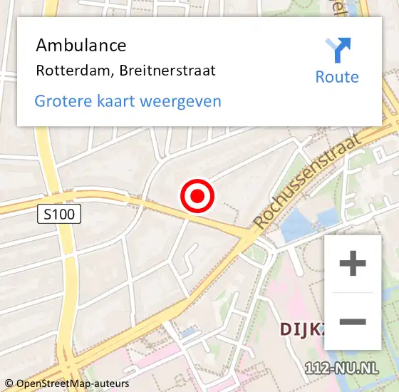 Locatie op kaart van de 112 melding: Ambulance Rotterdam, Breitnerstraat op 28 december 2018 12:10