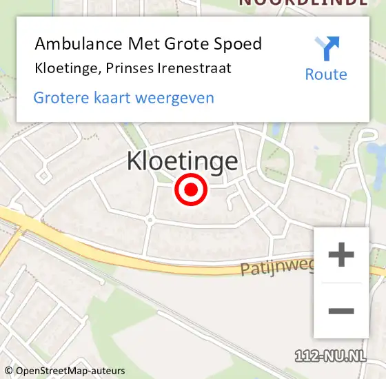 Locatie op kaart van de 112 melding: Ambulance Met Grote Spoed Naar Kloetinge, Prinses Irenestraat op 28 december 2018 13:07