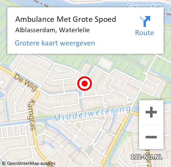 Locatie op kaart van de 112 melding: Ambulance Met Grote Spoed Naar Alblasserdam, Waterlelie op 28 december 2018 13:48