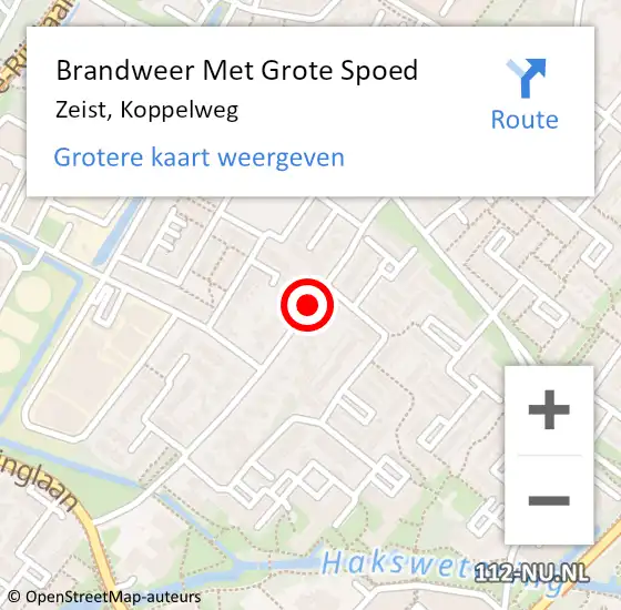 Locatie op kaart van de 112 melding: Brandweer Met Grote Spoed Naar Zeist, Koppelweg op 28 december 2018 14:14