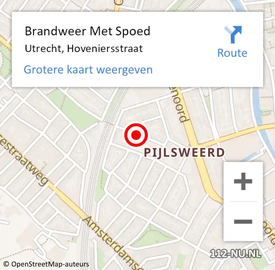 Locatie op kaart van de 112 melding: Brandweer Met Spoed Naar Utrecht, Hoveniersstraat op 28 december 2018 15:18