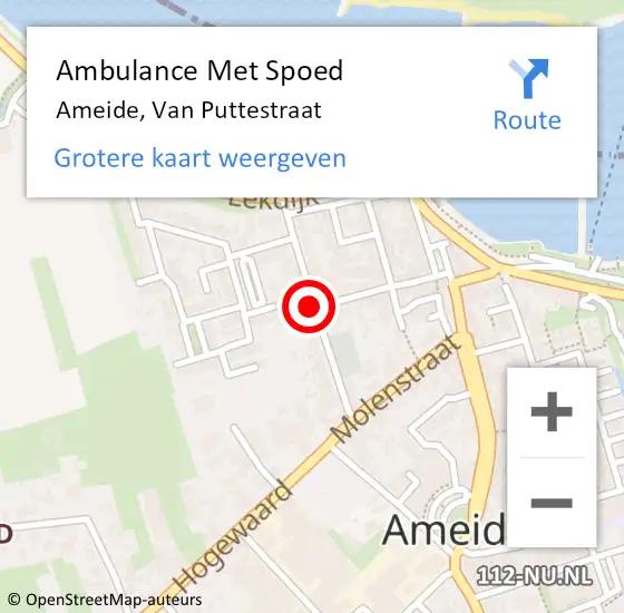 Locatie op kaart van de 112 melding: Ambulance Met Spoed Naar Ameide, Van Puttestraat op 28 december 2018 15:40