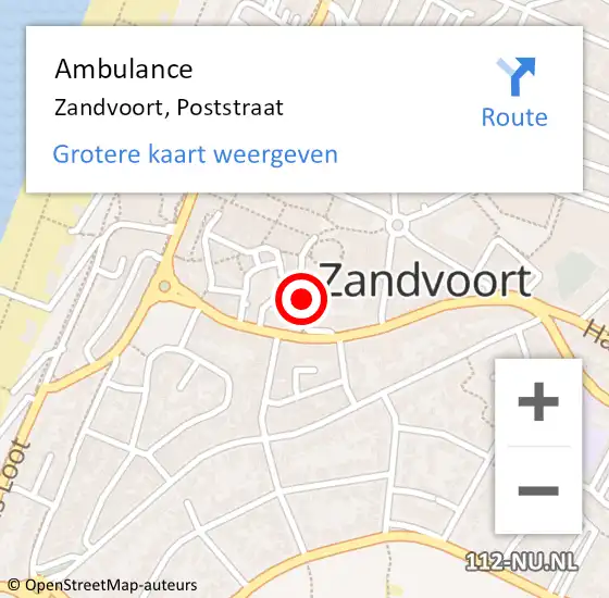 Locatie op kaart van de 112 melding: Ambulance Zandvoort, Poststraat op 28 december 2018 16:07