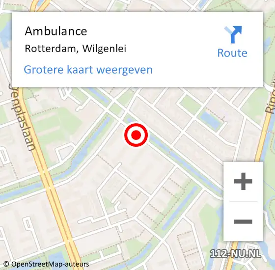 Locatie op kaart van de 112 melding: Ambulance Rotterdam, Wilgenlei op 28 december 2018 17:02