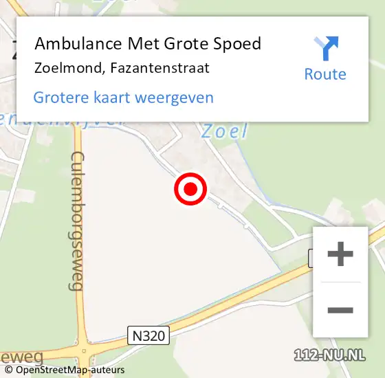 Locatie op kaart van de 112 melding: Ambulance Met Grote Spoed Naar Zoelmond, Fazantenstraat op 28 december 2018 17:08