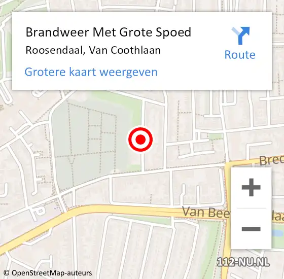 Locatie op kaart van de 112 melding: Brandweer Met Grote Spoed Naar Roosendaal, Van Coothlaan op 28 december 2018 17:49