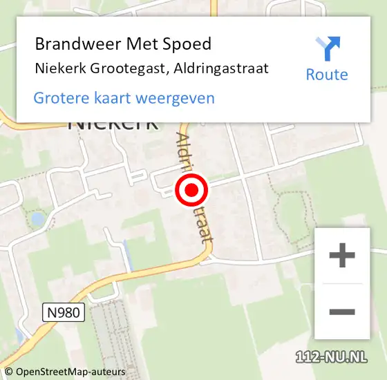 Locatie op kaart van de 112 melding: Brandweer Met Spoed Naar Niekerk Grootegast, Aldringastraat op 28 december 2018 21:04