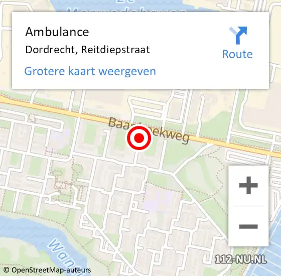 Locatie op kaart van de 112 melding: Ambulance Dordrecht, Reitdiepstraat op 28 december 2018 21:18