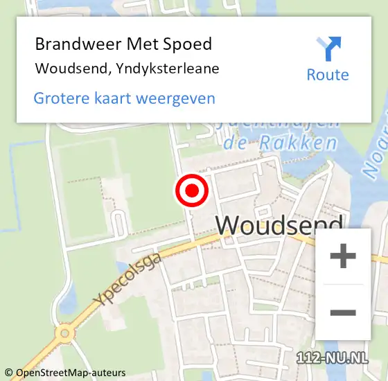 Locatie op kaart van de 112 melding: Brandweer Met Spoed Naar Woudsend, Yndyksterleane op 28 december 2018 22:55