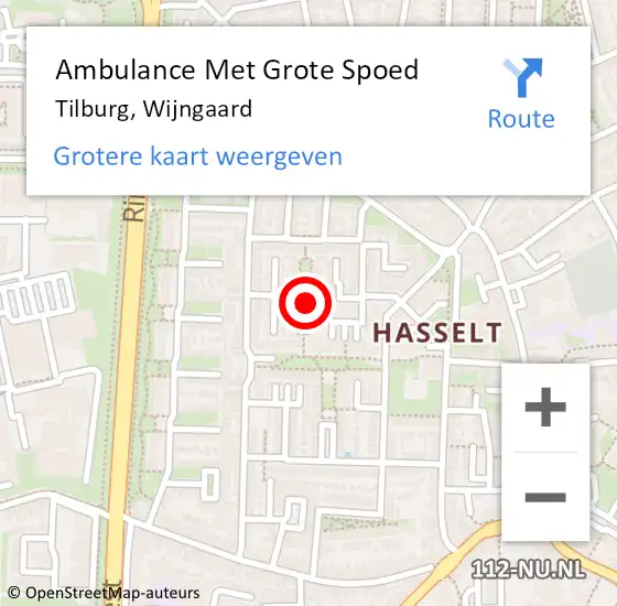 Locatie op kaart van de 112 melding: Ambulance Met Grote Spoed Naar Tilburg, Wijngaard op 29 december 2018 02:08