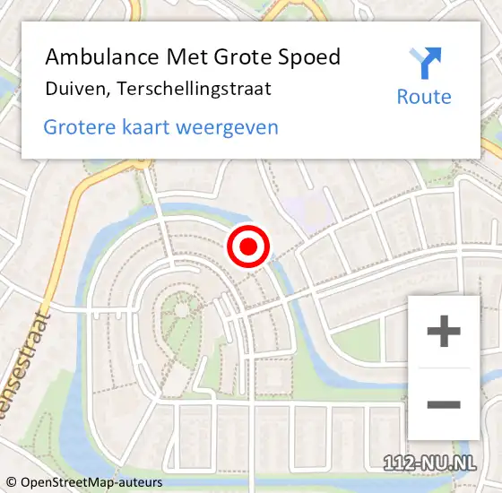 Locatie op kaart van de 112 melding: Ambulance Met Grote Spoed Naar Duiven, Terschellingstraat op 29 december 2018 04:12