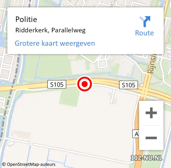 Locatie op kaart van de 112 melding: Politie Ridderkerk, Parallelweg op 29 december 2018 06:20